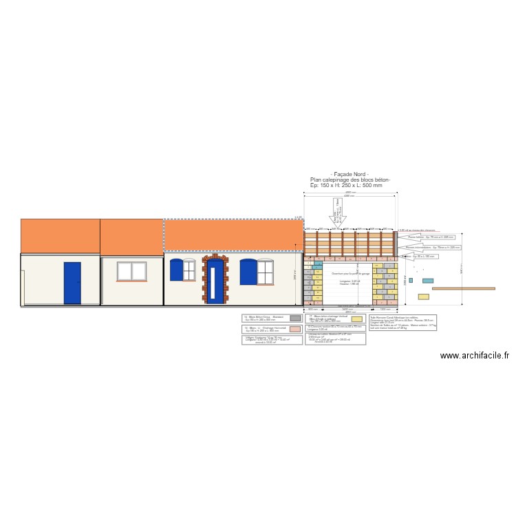 Façade Nord Bloc Béton Creux. Plan de 2 pièces et 25 m2