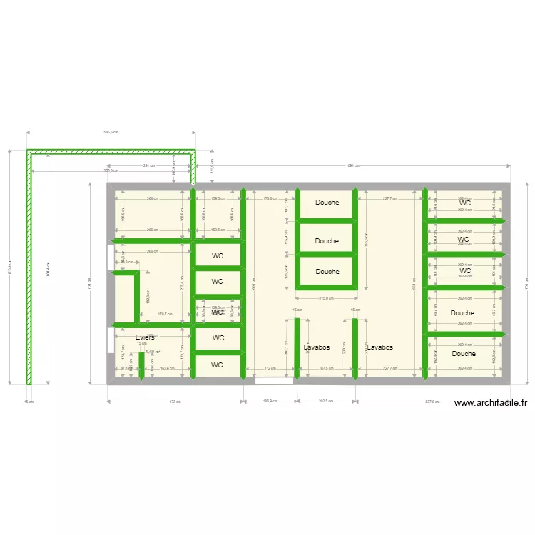 Rochetaill&eacute;e - bloc sanitaire camping. Plan de 