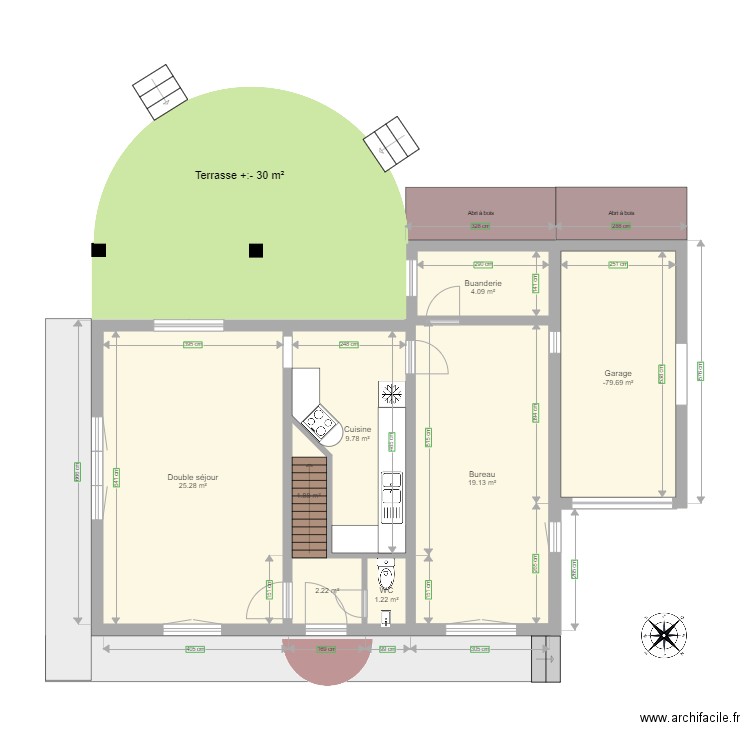 Timaison rez et petite terrasse. Plan de 0 pièce et 0 m2