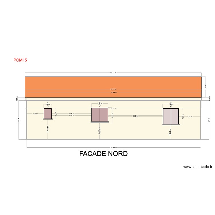 Facade nord projet 2Bis. Plan de 2 pièces et 40 m2
