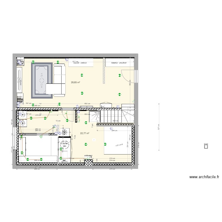 Cave 2 bis. Plan de 4 pièces et 57 m2