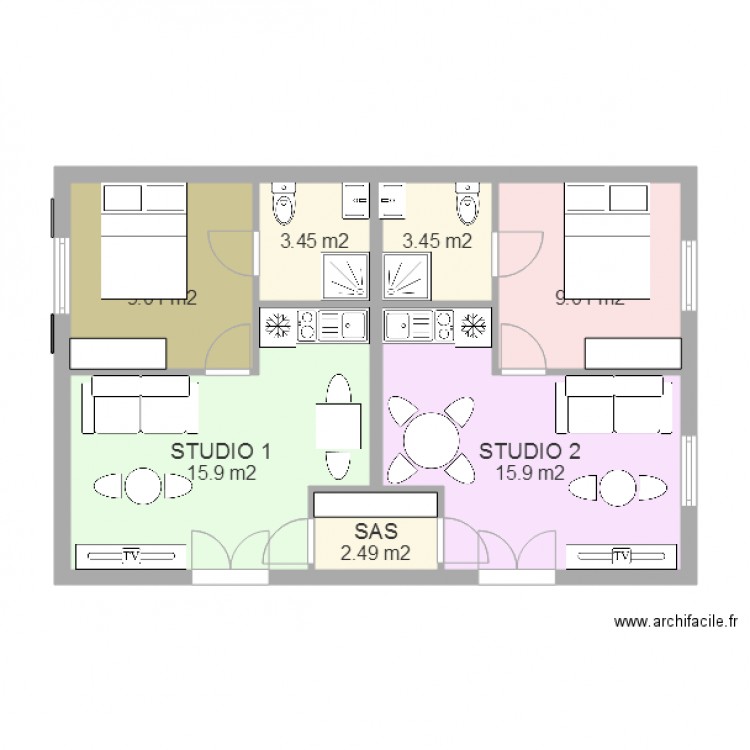 STUDIOS FINIS AVEC MEUBLE. Plan de 0 pièce et 0 m2