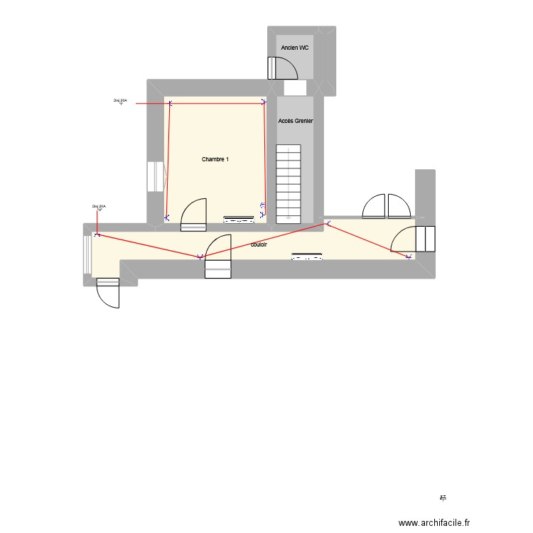 couloir ch1 elec pc. Plan de 5 pièces et 34 m2