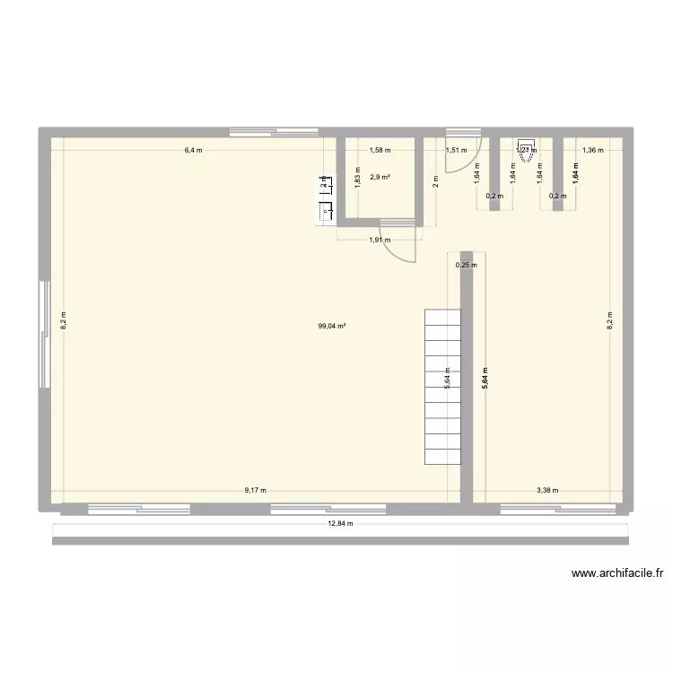 Steph rez de chauss&eacute;e. Plan de 2 pièces et 102 m²