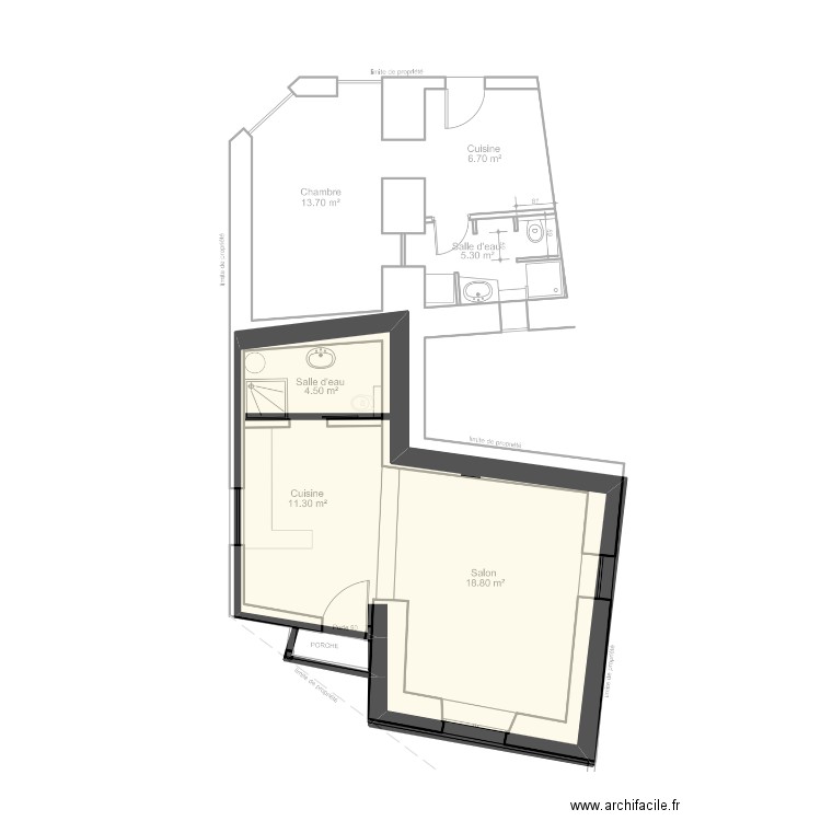 SIVET. Plan de 1 pièce et 38 m2