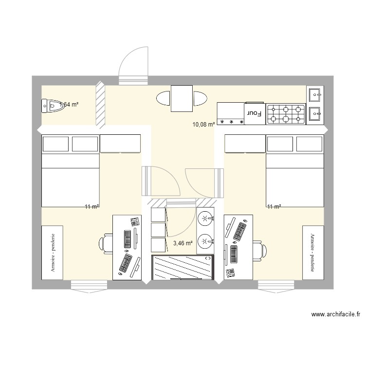 logement étudiant 40m2 t2 orléans. Plan de 5 pièces et 37 m2