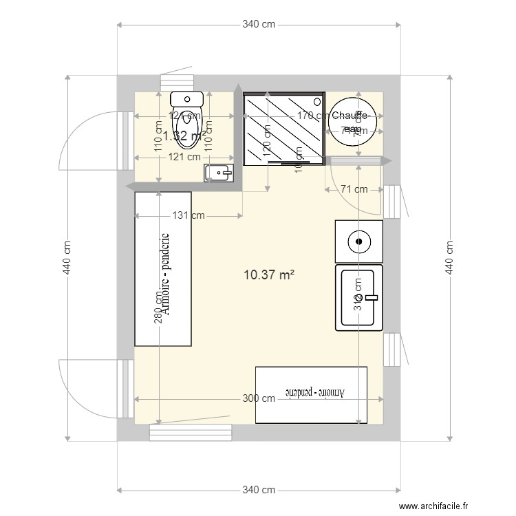 PLAN AMENAGEMENT SDB DANS EXISTANT. Plan de 0 pièce et 0 m2