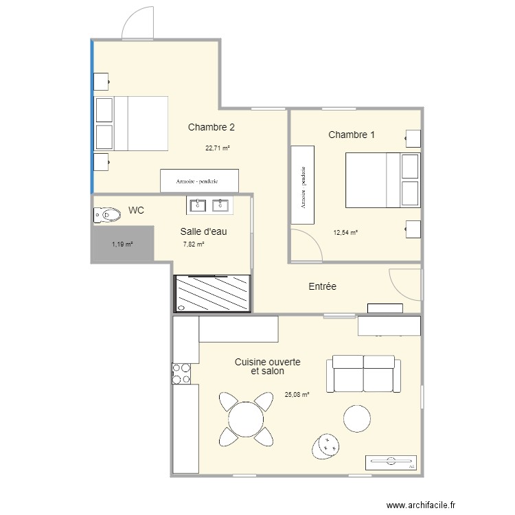 G1 Levis St Nom Appartement. Plan de 5 pièces et 69 m2