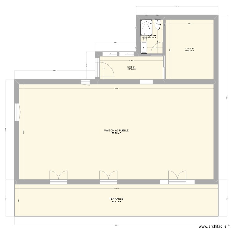 Agrandissement  - Version réduite - Solution 3. Plan de 5 pièces et 141 m2