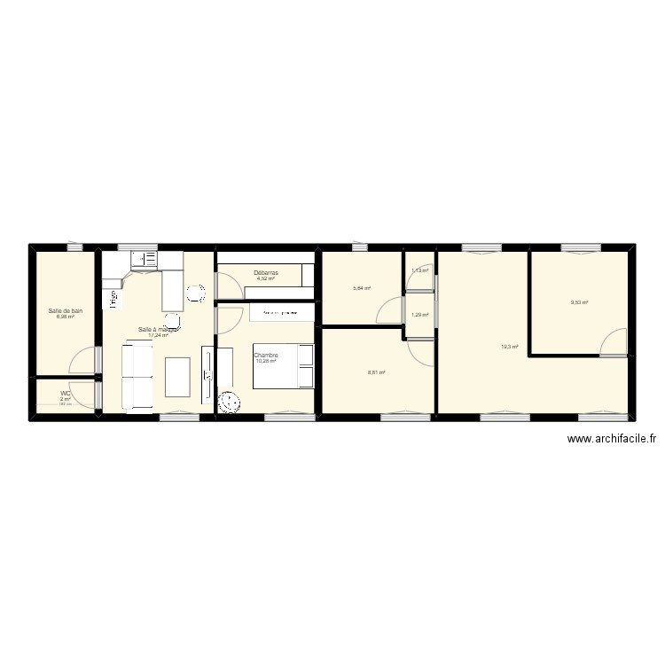 audrey F2/F3. Plan de 11 pièces et 87 m2