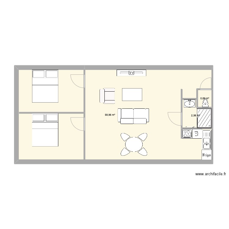caluire. Plan de 3 pièces et 62 m2