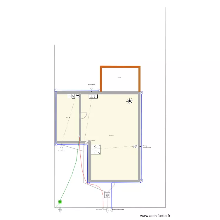 Plan de recollement avec extension. Plan de 2  et 99 m²