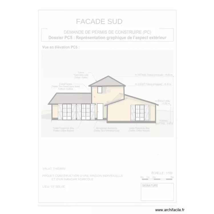 fa&ccedil;ade ouest maison. Plan de 3  et 41 m²