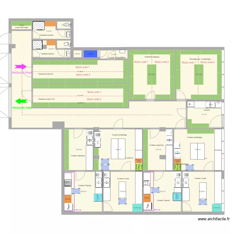 Atelier 14 : shared kitchen 2x unit. Plan de Atelier 14 : shared kitchen 2x unit. Plan de