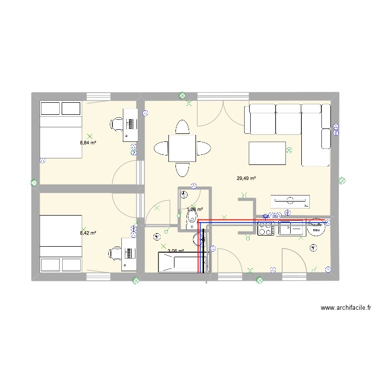 makaga1. Plan de 5 pièces et 51 m2