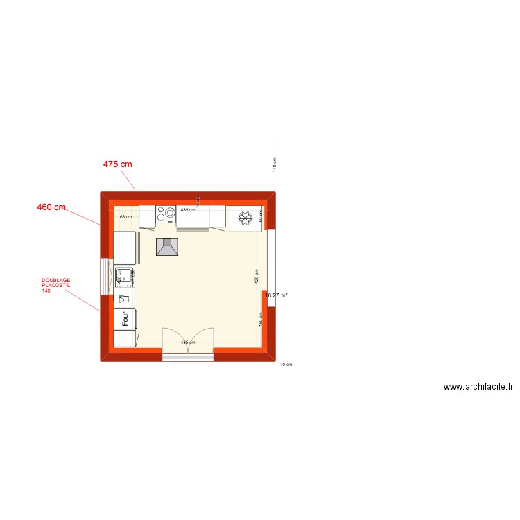 CUISINE AMENAGEE (CUISINELLA). Plan de 1 pièce et 18 m2