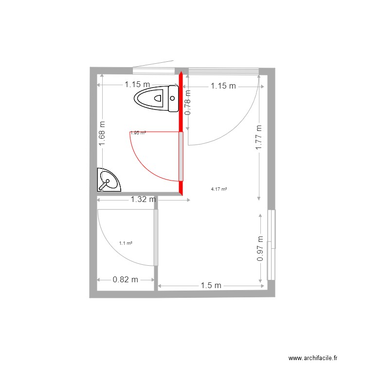 Wc Petit i Entrada Actual murs per trencar. Plan de 3 pièces et 7 m2