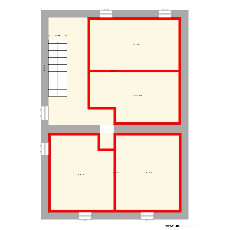 partie nuit avec murs bloqués et fenetres. Plan de 0 pièce et 0 m2