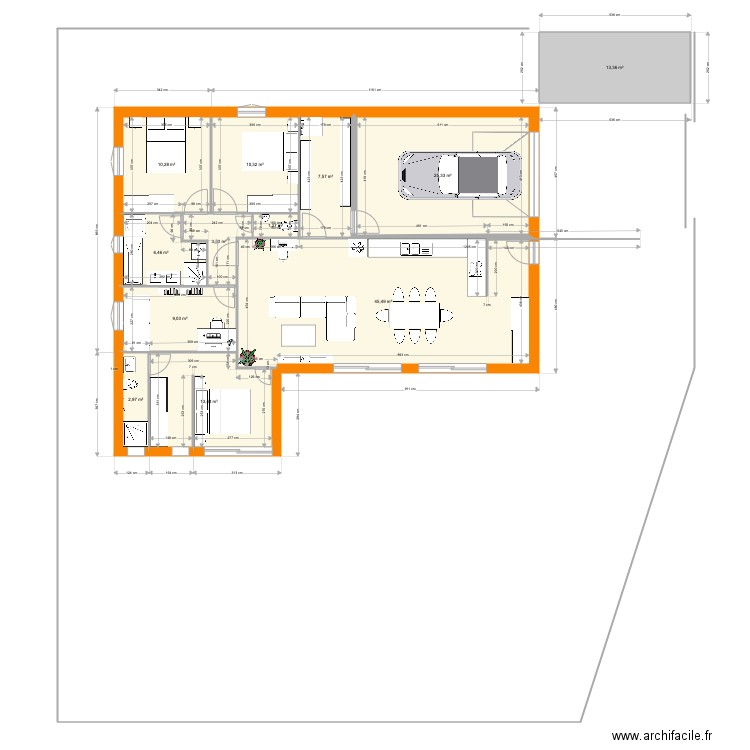 Bernin 3 raccourci à 122m habitable. Plan de 12 pièces et 149 m2