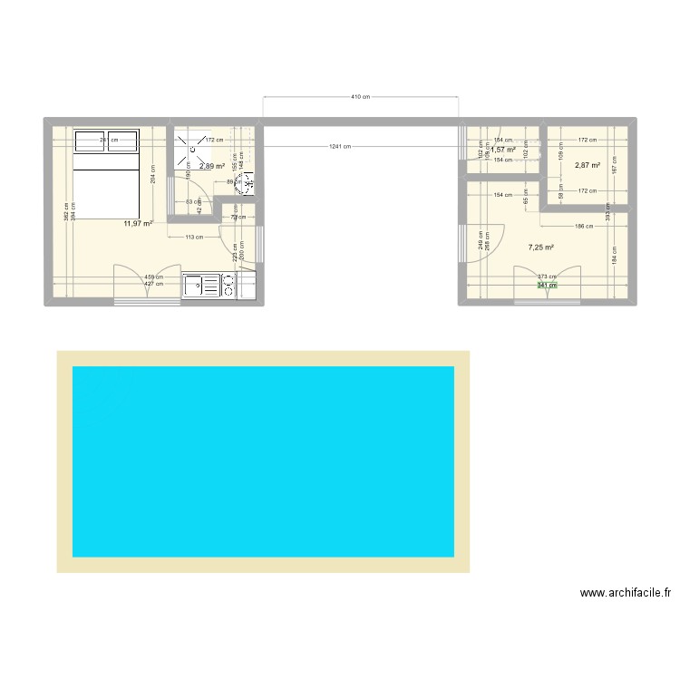 POOL HOUSE. Plan de 5 pièces et 27 m2