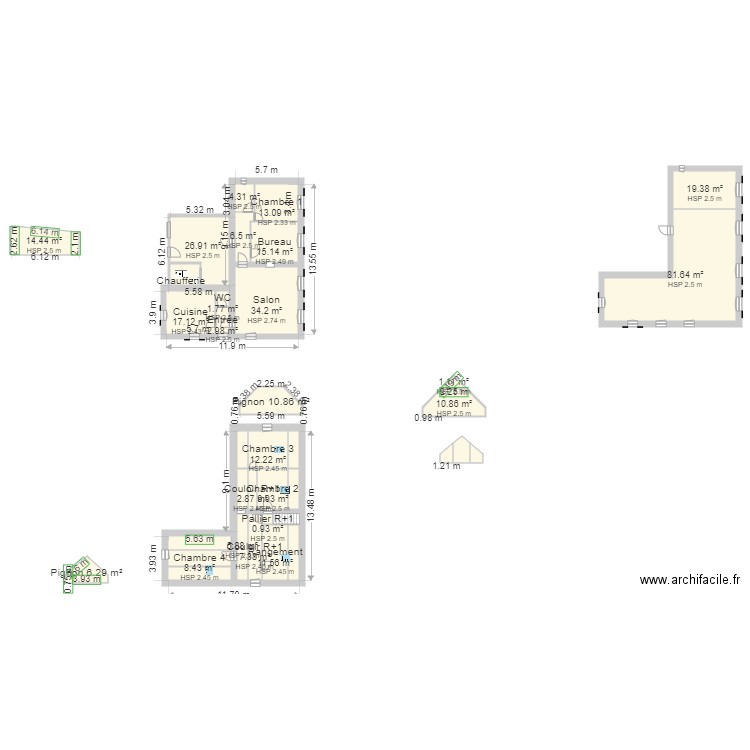 SAYET Bruno. Plan de 36 pièces et 371 m2