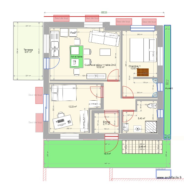 9x8m retraité/e chambres Est. Plan de 36 pièces et 379 m2