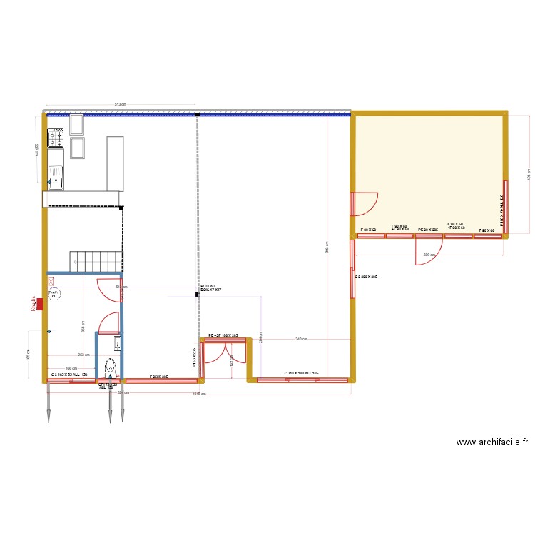 MAK MILON 2  ETAT ACTUEL PROJET. Plan de 1 pièce et 21 m2