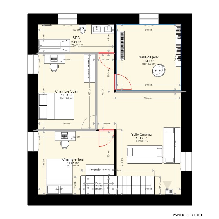 1er étage rénovée par Emmanuelle modifié par Steve et Eva. Plan de 0 pièce et 0 m2