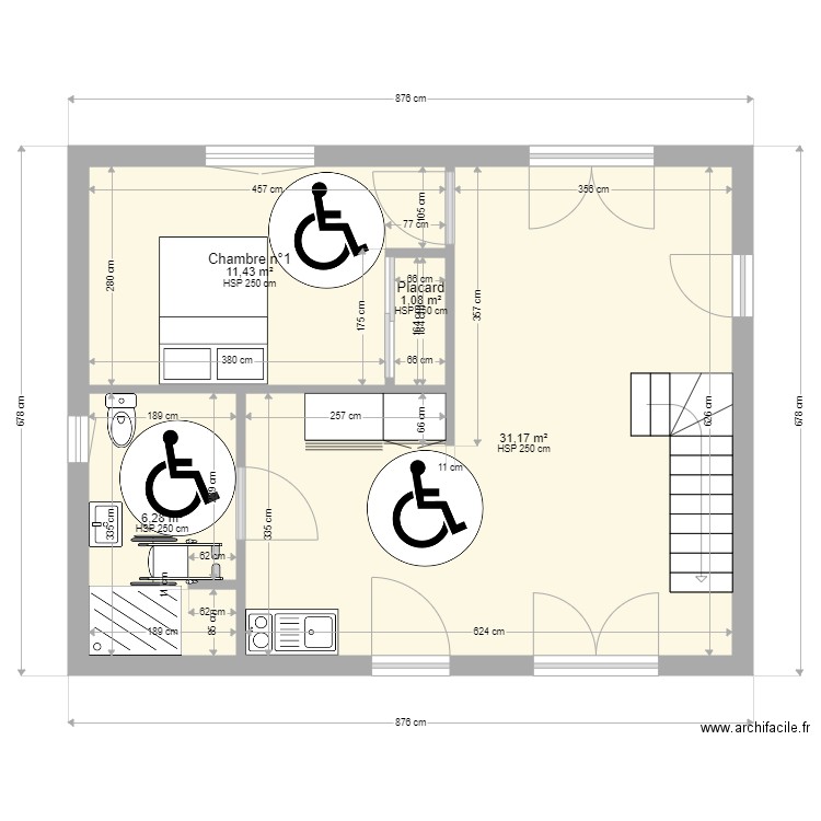 50 m² SHAB non PMR. Plan de 9 pièces et 100 m2