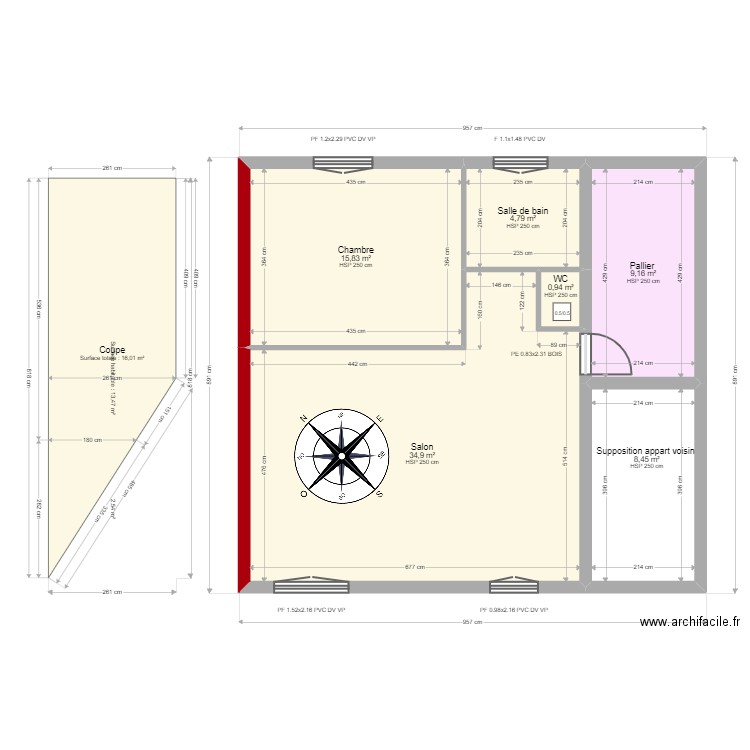 Vassieu . Plan de 6 pièces et 74 m2