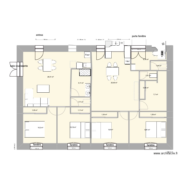 projet de deux appartements . Plan de 17 pièces et 122 m2