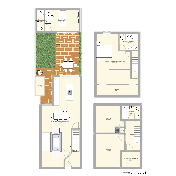 Alfriston. Plan de 16 pièces et 194 m2