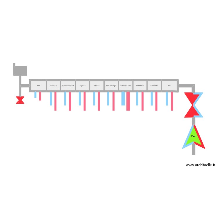 Collerteur principal. Plan de 16 pièces et 8 m2