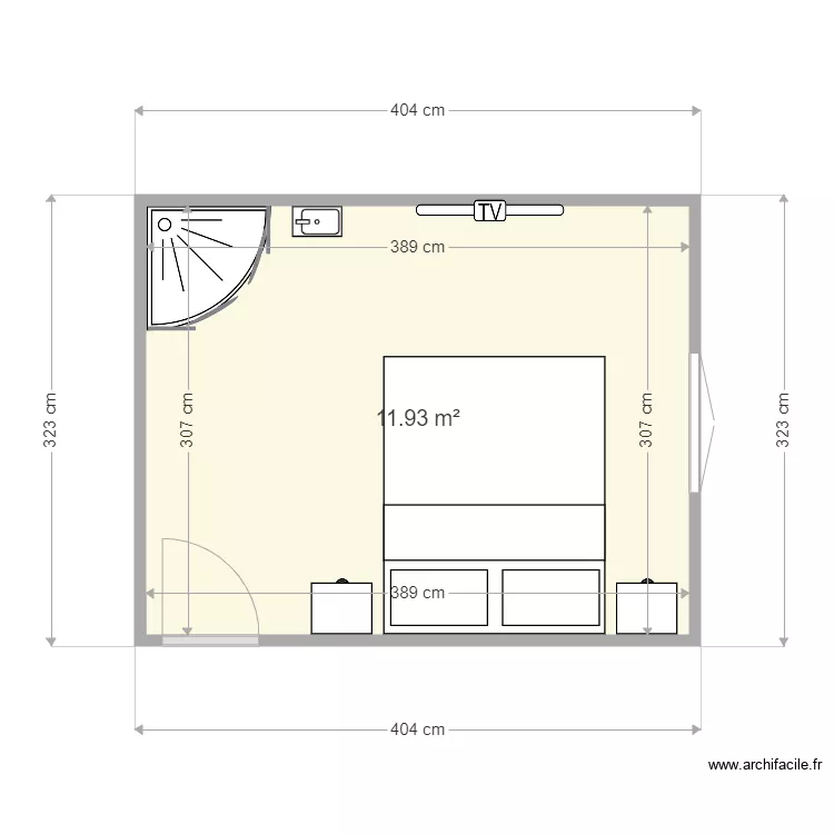 chambre avec sdb. Plan de 