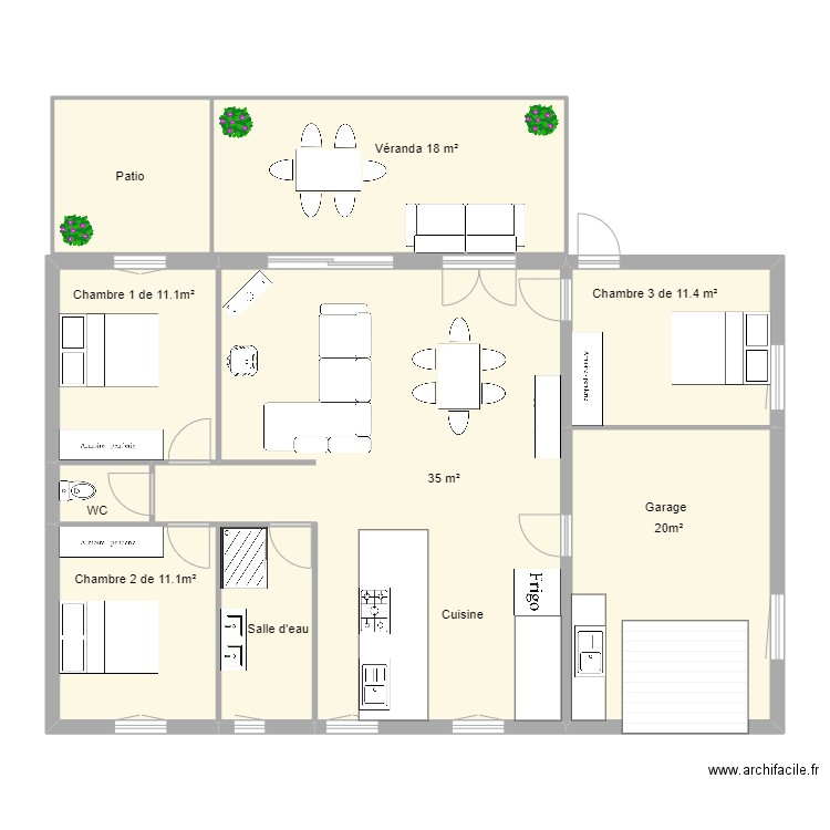 plan de la maison de Yves. Plan de 9 pièces et 142 m2