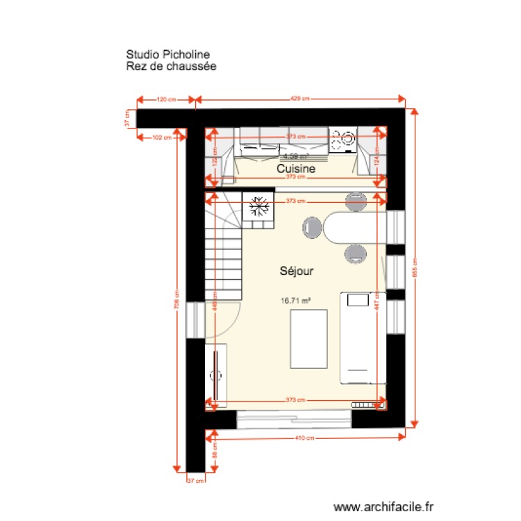 Studio Picholine Rez de chauss&eacute;e 1. Plan de 0 pièce et 0 m2