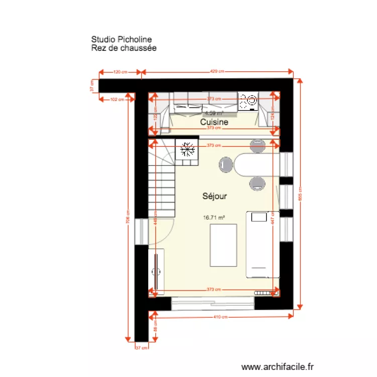 Studio Picholine Rez de chauss&eacute;e 1. Plan de 