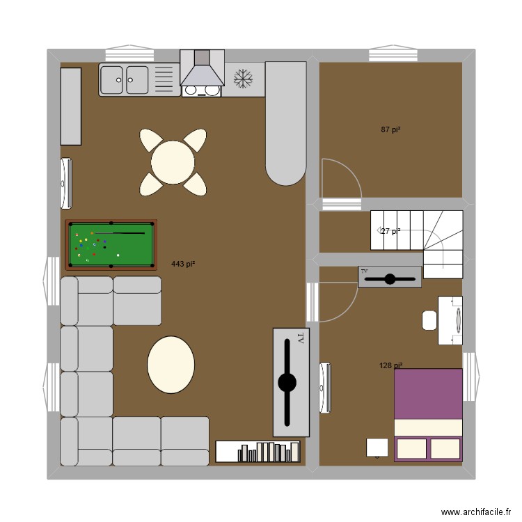 rénovation. Plan de 4 pièces et 64 m2