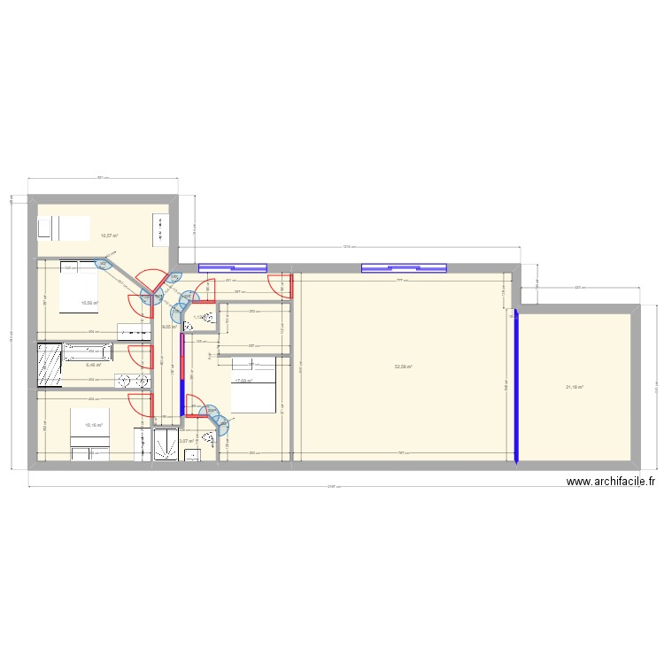 120m2. Plan de 10 pièces et 142 m2