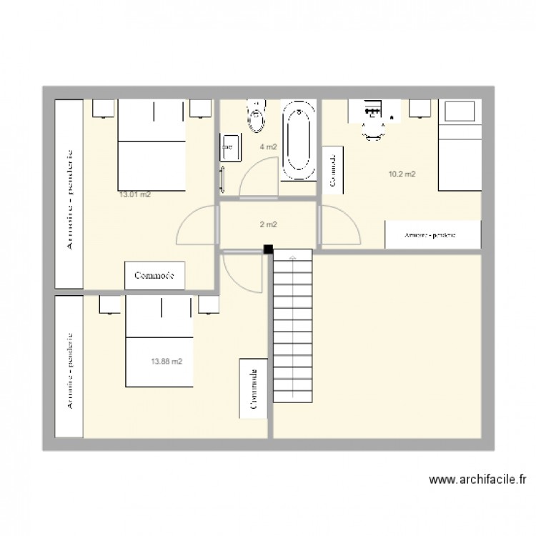 étage philippe 4. Plan de 6 pièces et 59 m2