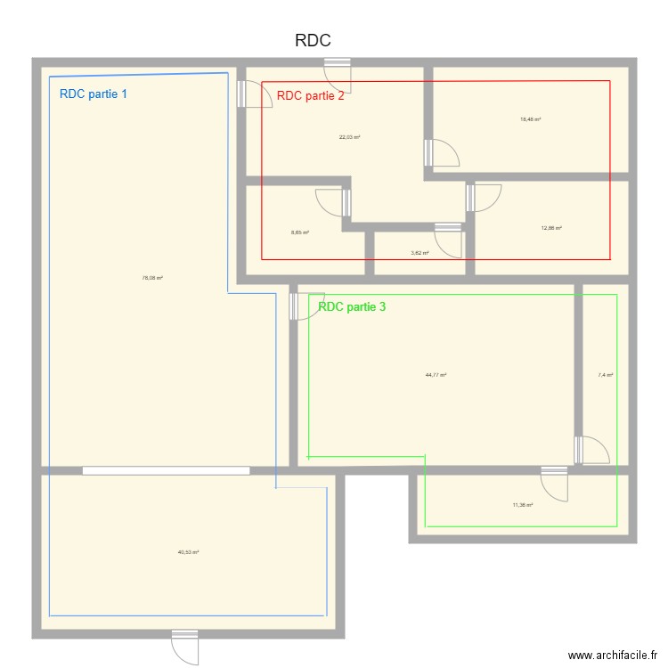 RDC. Plan de 10 pièces et 248 m2