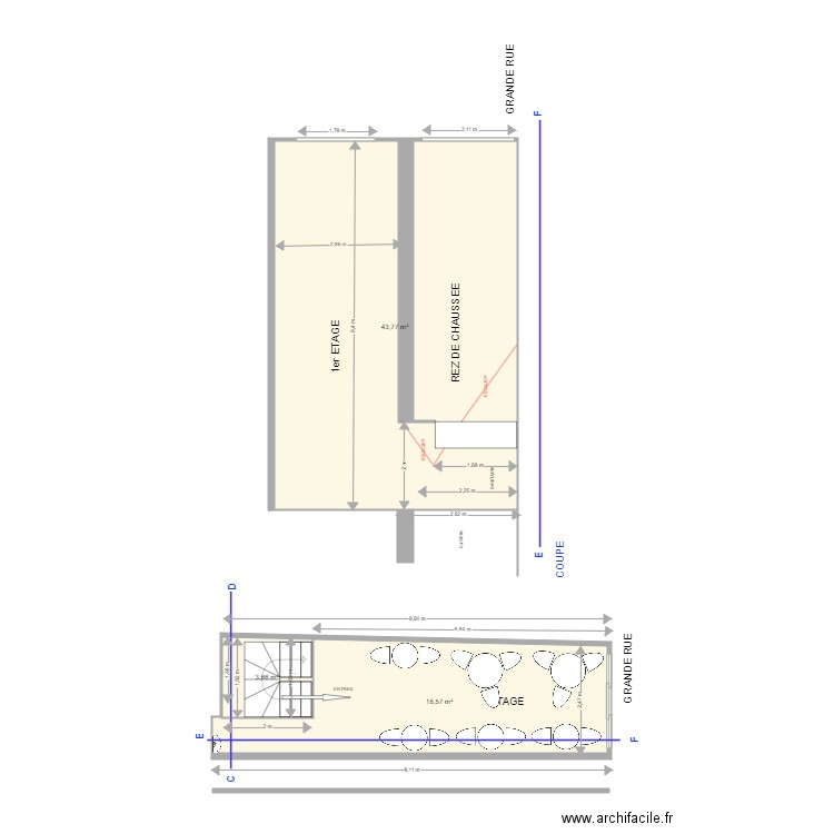 PLAN rdc ISTANBUL étage et coupe. Plan de 3 pièces et 66 m2