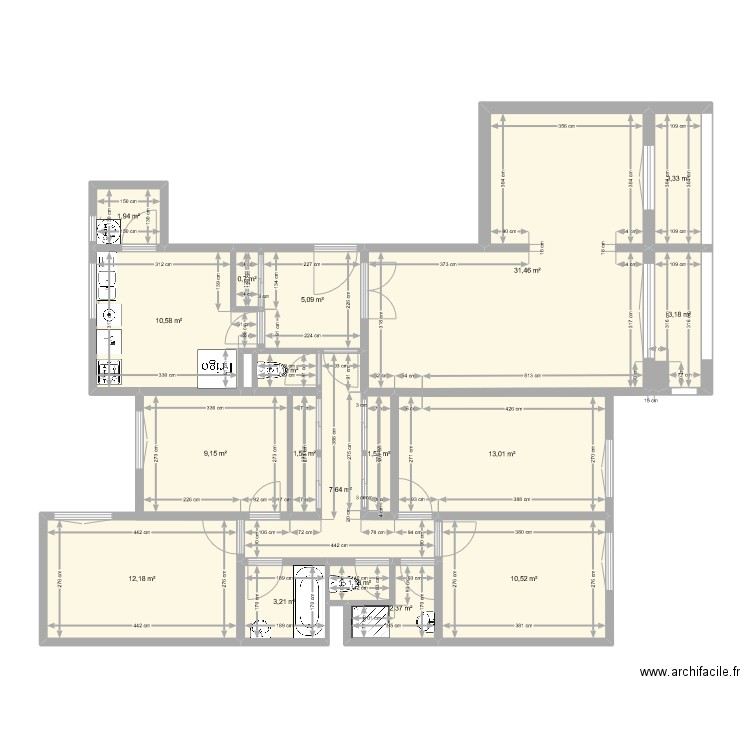 Plan 3. Plan de 19 pièces et 120 m2