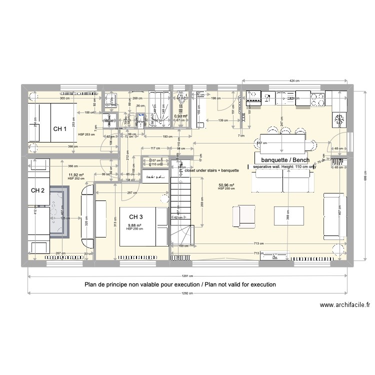 Plan arc en ciel Rdc projet 2. Plan de 5 pièces et 86 m2