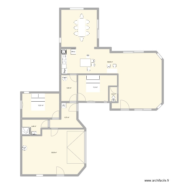 ProjetBetty 2. Plan de 8 pièces et 146 m2