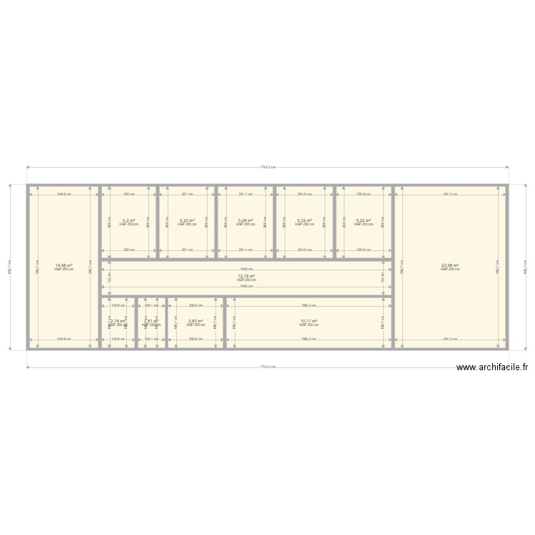 porcherie. Plan de 12 pièces et 96 m2