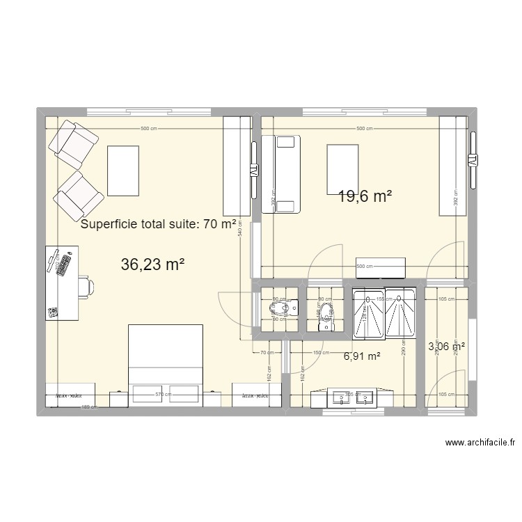 Suite v1 b. Plan de 6 pièces et 68 m2