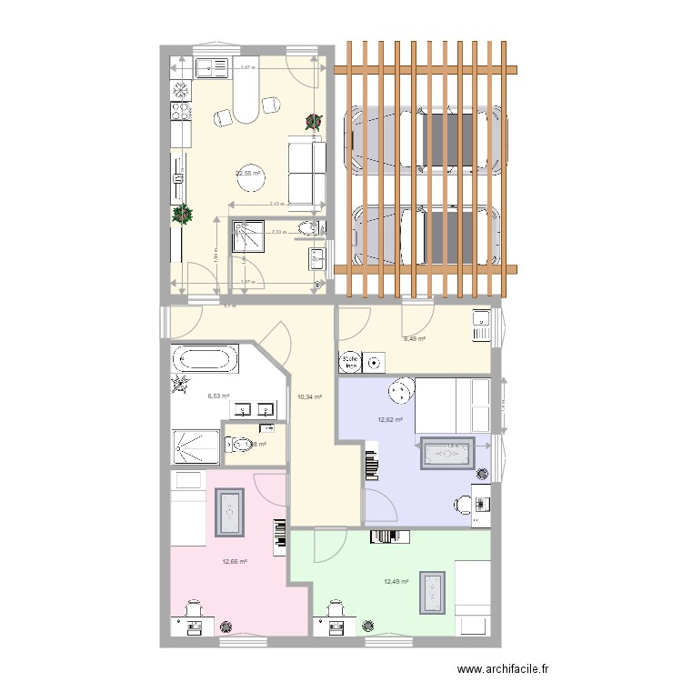 extension 1. Plan de 8 pièces et 85 m2