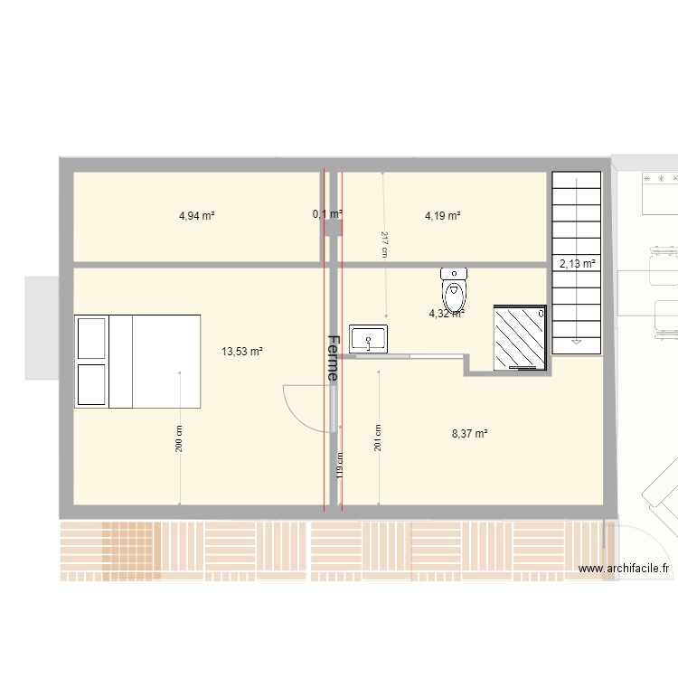 Mauzun sans extension terrasse. Plan de 13 pièces et 105 m2