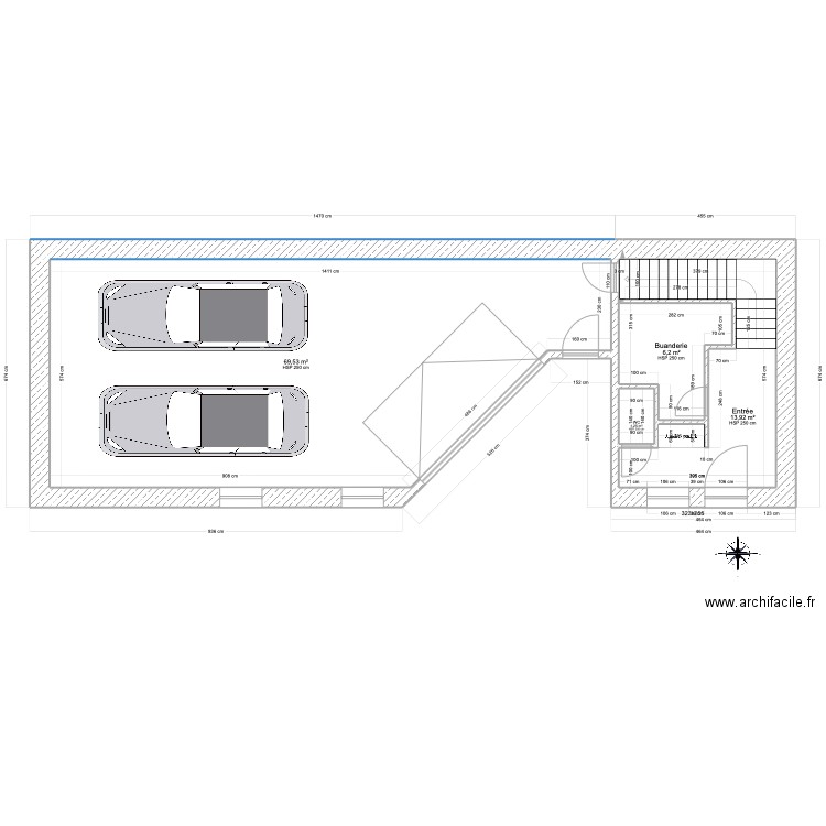 Appart + garage. Plan de 8 pièces et 187 m2